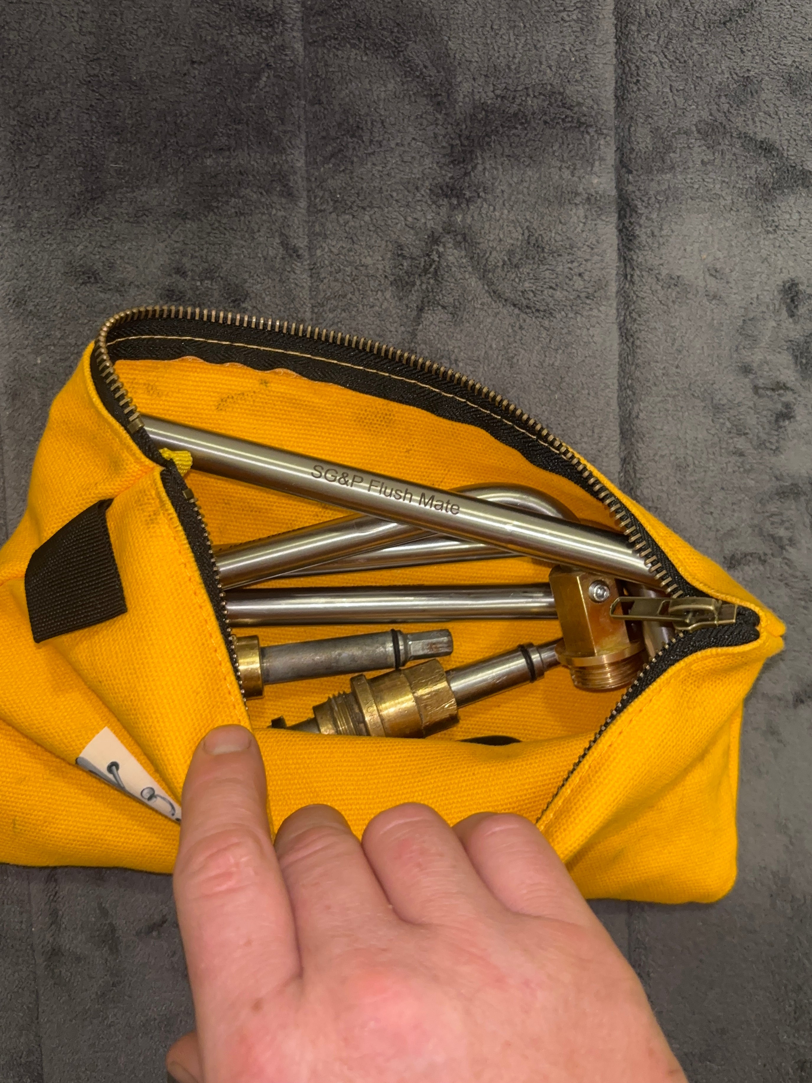 Plumbing tool. SG&P Flush Mate tool. Plumbing Tap Service Tool - with 4 brass adapters